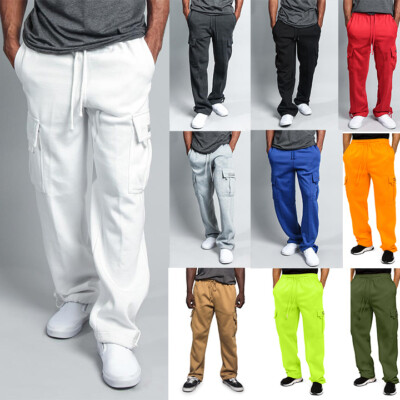 #ad Mens Jogger Fleece Cargo Pocket Sweat Pants With Drawstring S 6XL FL77EY $34.95