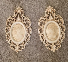 Vintage Burwood Product Co. Victorian Women Cameo Wall Art Plaques 1981 White