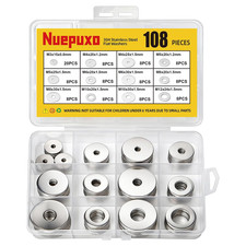 108PCS 304 Stainless Steel Flat Fender Washers Assortment Kit, 12 Sizes (M3 M4 M
