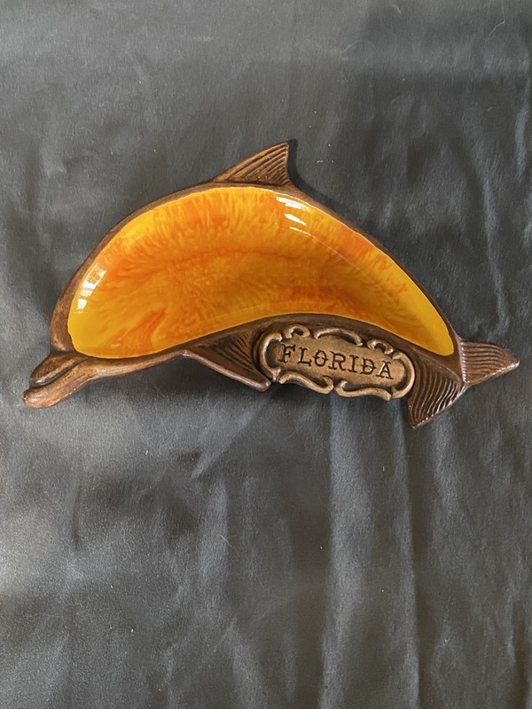 Treasure Craft FLORIDA Dolphin Trinket Dish Souvenir Made in USA Vintage