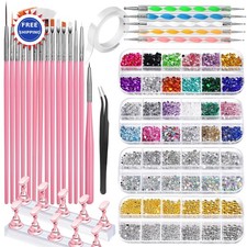 Nail Art Tools 15 PCS Acrylic Brushes Gems Rhinestones Holder Dotting Tool Stand