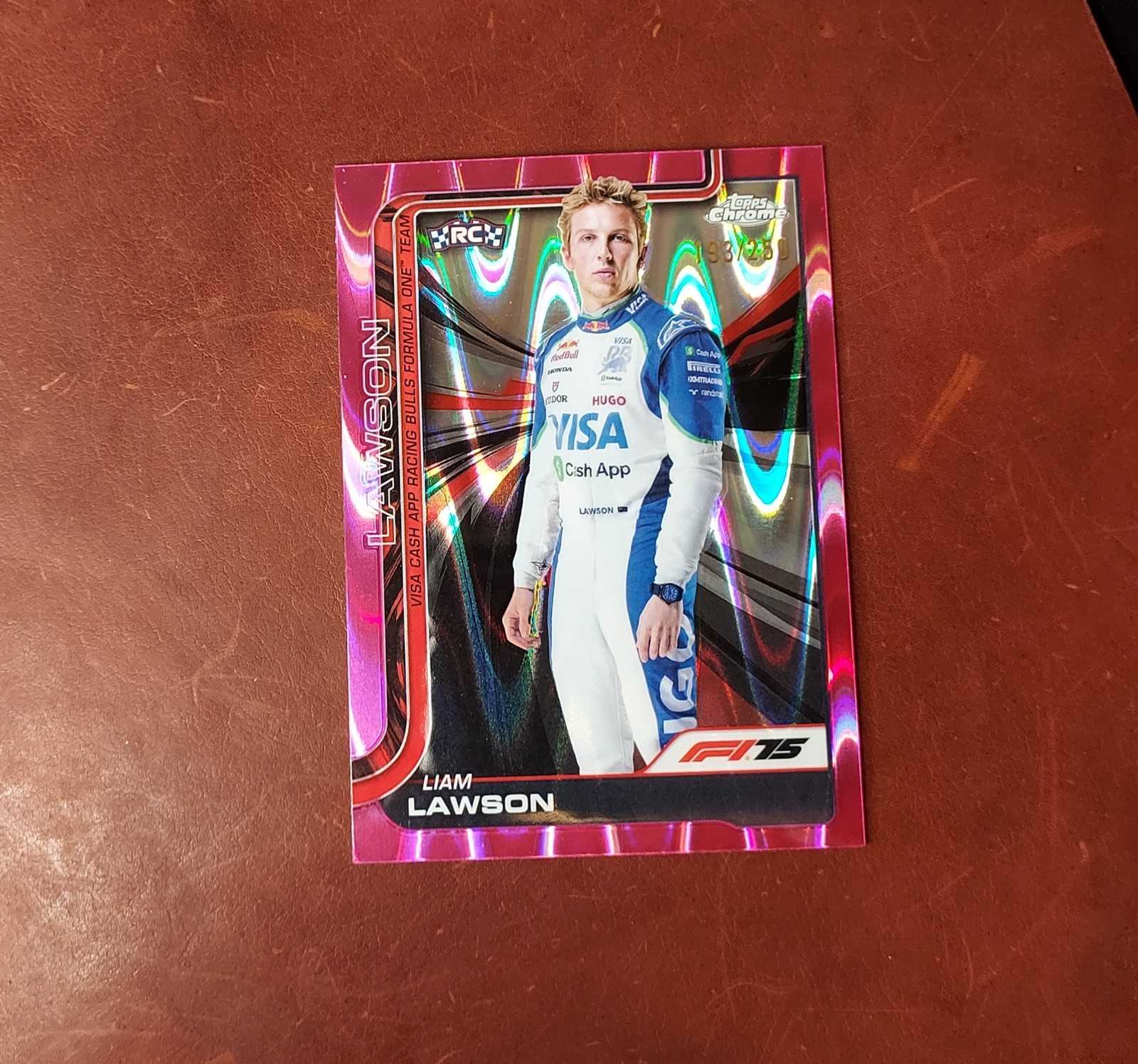 2025 F1 Topps Chrome Liam Lawson #11 RC Portrait Pink Raywave Refractor /250 SP