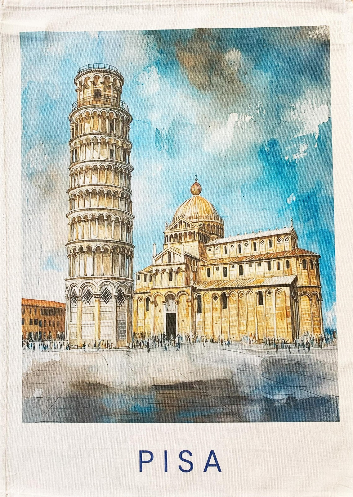 Cotton Tea Towel Leaning Tower of Pisa large, colourful, machine washable,