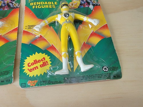 Figurine vintage anni 90 Mighty Morphin Power Rangers rosa e giallo 5" pieghevoli 1993 - Foto 5 di 6