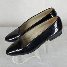 Vtg Bally black patent leather pumps flats shoes Size 6.5 M Italy 9.75in x 3in