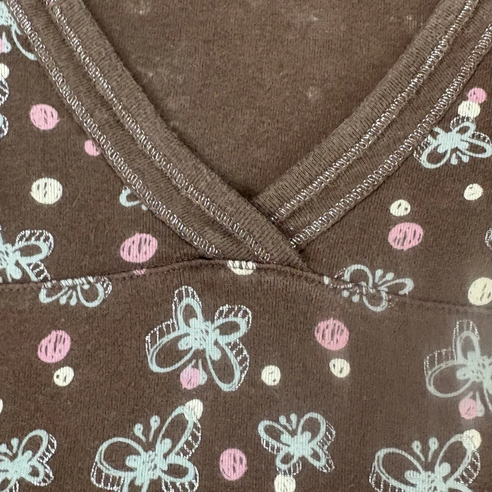 Vintage 00s Limited Too Babydoll Top Girls 12 Brown Pink Butterflies V Neck Y2K - Image 3 of 4
