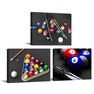 Nachic Wall 3 Pieces Canvas Wall Art Billiard Balls in Black and White Pool Tabl