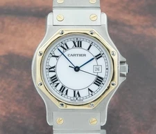 Cartier Santos Octagon LM 18K Gold & Stainless White Dial Automatic Watch