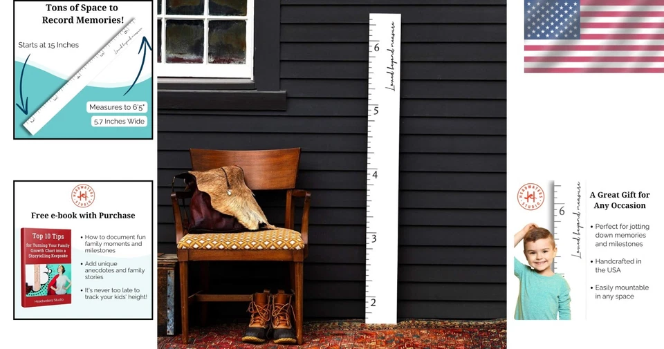 Tabla de crecimiento boho para niños - Rastreador de altura de madera decoración de pared, 58 pulgadas Foto 2 de 4