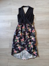 Oasis Black Sheer & Floral Shift Dress Mock Wrap Keyhole Back Party Holiday UK12