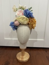 Fascinator Derby Hat Headpiece Blue Pink Flower Bee Antique Silver Glitter New