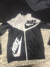 Nike Windbreaker Jacket Youth XL Black White Hooded Full Zip Athletic