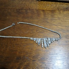 timeless silver vintage necklace choker with sparkling stones 15"