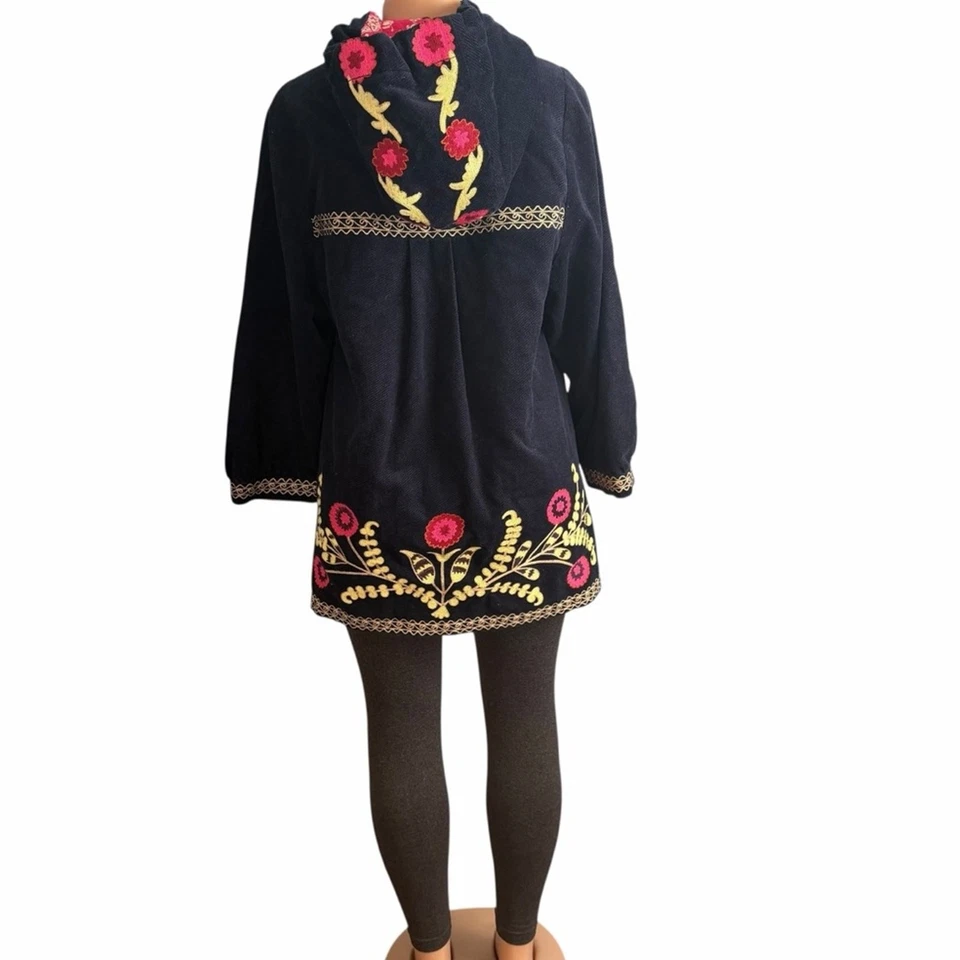 Abrigo Anthropologie Mujer Elevenses Bordado Azul Pana Talla 10 Foto 3 de 4