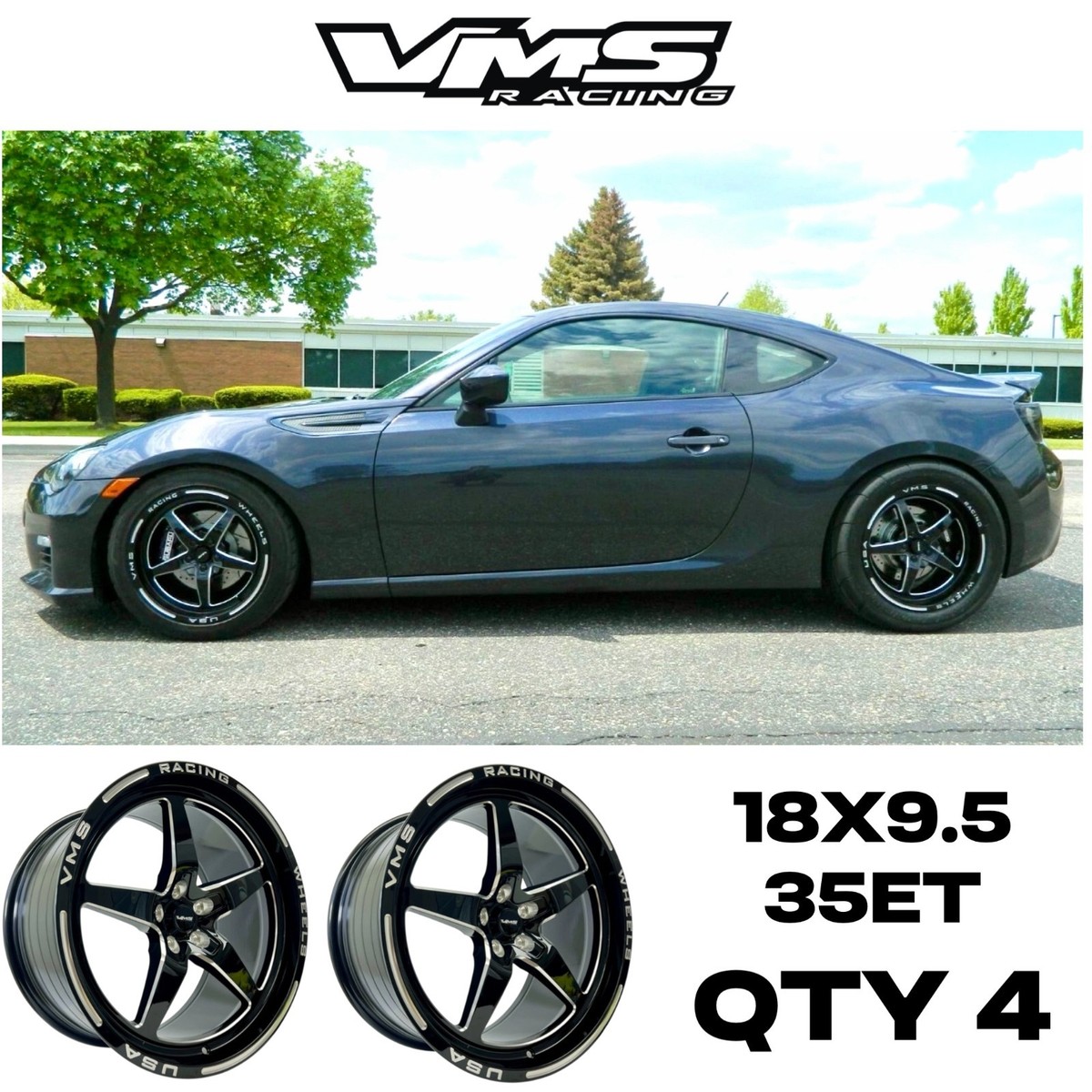 4 VMS RACING V-STAR DRAG RIMS WHEELS 18X9.5 +35 FOR SUBARU BRZ