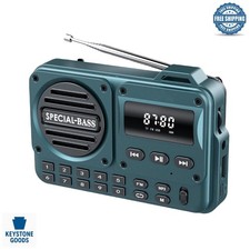 Turquoise Portable FM Radio with Bluetooth  2000mAh Battery