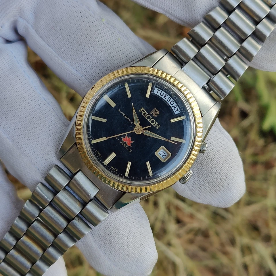 Винтажные мужские часы Ricoh Automatic President 061 121 черный циферблат японское производство N - Изображение 4 из 4