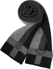 Merino Wool Scarf for Men, Winter Thick Warm Soft Scarves Black&grey-1 
