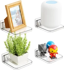 5" Mini Wall Shelf 4 Pack Clear Acrylic Adhesive Floating Shelves