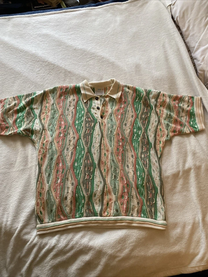 Vintage Coogi Biggie Sweater Pastel Multicolored 3D Collared Short Sleeve XL - Image 2 of 4