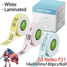 Fit Nelko P21 Label Maker 14x40mmx180pcs/Roll,White clear Laminated Thermal Tape