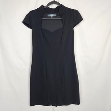 Eva Franco Midi Dress Cap Sleeve Side Zip Lined Black Stretch Size Small 6