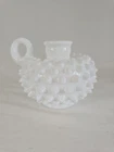 Vtg Fenton Hobnail White Milk Glass Single Finger Loop Handle Candle Holder 3.5"