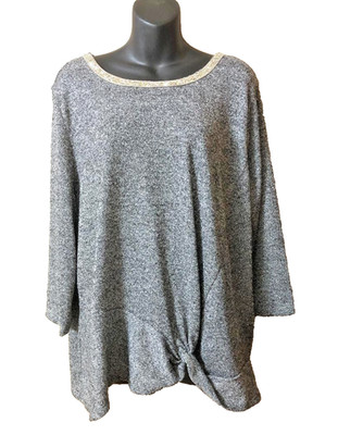 EST 1946 Dressy Knit 3/4 Sleeve Top Sweater Size XL Gray w/Silver Threads & Trim