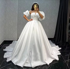 Vintage Pleat Wedding Dress for Woman Ball Gown Off-the-shoulder Satin Bridal