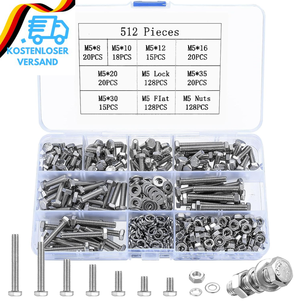 512-Teiliges Set Mit Schrauben Und Muttern, M5 Schrauben Und Muttern Und Unterle-image