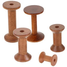 5 Pcs Cotton Thread Spools Empty Sewing Embroidery Organizer Wood Yarn Holder