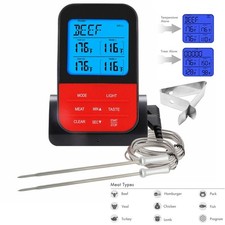 Wireless Dual Probe Digital Meat Thermometer BBQ Grill Smoker Oven Turkey Cook