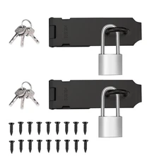 2 Sets Door Lock Latch 5 Inch Pad Lock Hasp Latch Stainless Steel Latch Lock ...