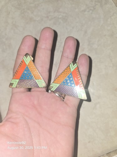 Laurel Burch Four Seasons Triangle Clip On Earrings Retro Statement Piece - Picture 11 of 13