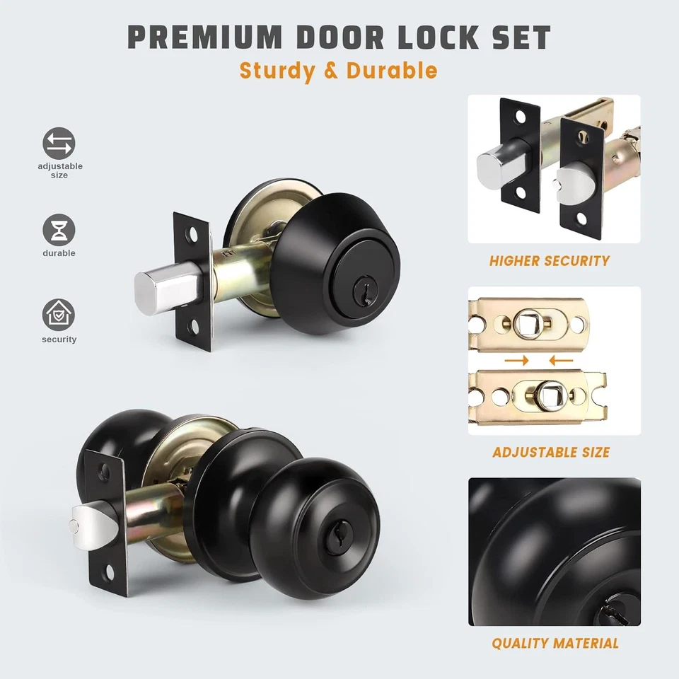 3 Pack Keyed Alike Entry Door Knobs and Single Cylinder Deadbolt Lock Combo Set - Image 3 of 4