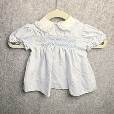 Polly Flinders Smocked Dress Blue Baby Toddler Size 12 Mo Vintage