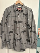 True Grit Moose Print Flannel Shirt Mens L 52โ Gray 100% Cotton Vintage USA Made