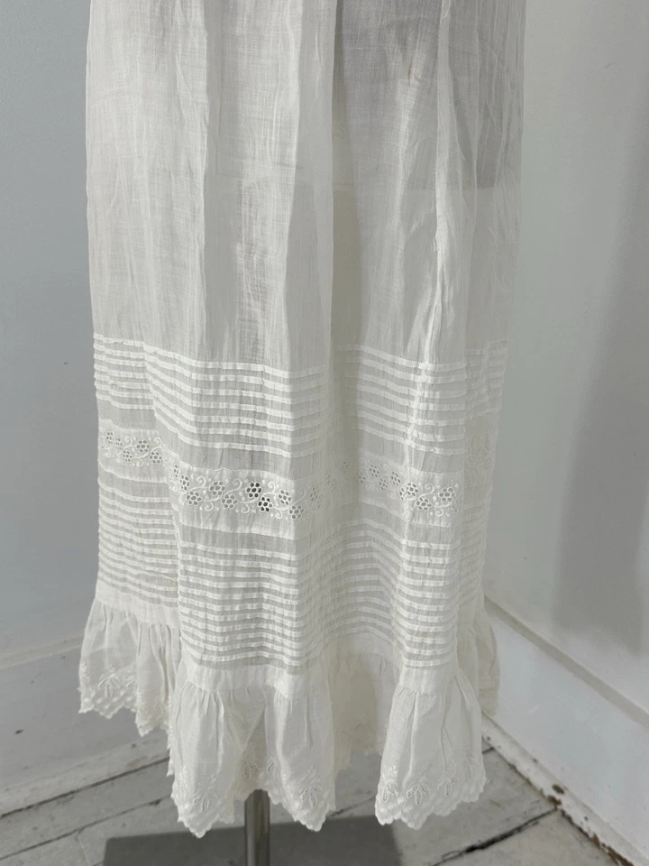 Antigua Falda Victoriana Algodón Gasa Encaje Trabajo Volup 32-48 Cintura MIDI Foto 2 de 4