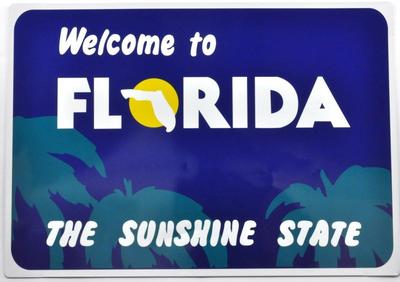 WERBESCHILD AUS LEINWAND - USA DRIVING PLATE - WELCOME TO FLORIDA STATE
