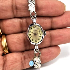 Vintage 1969 Timex Cavatina Women Watch Silver Angle Charm Running Keeps Time