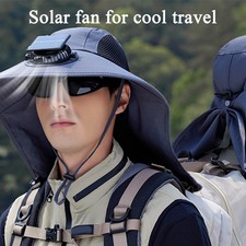 Solar Fan Hat With Neck Flap USB Rechargeable UV Dual Cooling Fan Fishing Hat