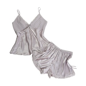 camisole sleepwear pajama satin shorts silk lace gray sets silver sexy