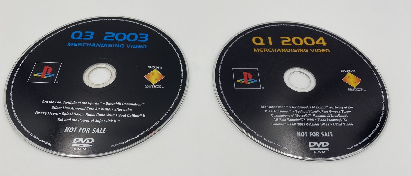 Sony Playstation 2 Q3 2003 y Q1 2004 merchandising video DVD no a la venta PS2