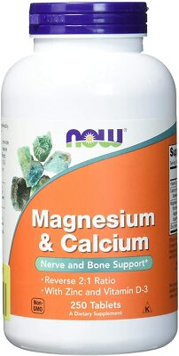 NOW FOODS, MAGNESIUM & CALCIUM Zink Vitamin D3 250 Tabletten SUPER PREIS