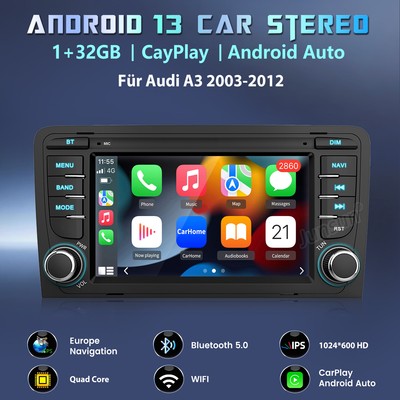 Für AUDI A3 S3 RS3 DAB+ Carplay Android 13 Autoradio GPS NAVI BT RDS WIFI 1+32G