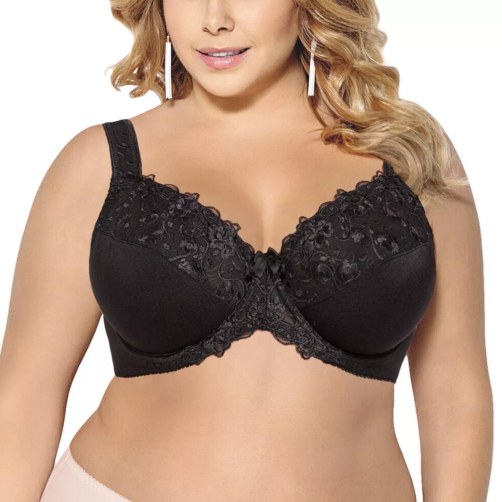 Ladies Floral Lace Minimizer Bra Plus Size Unlined Full Coverage Underwire  Bras