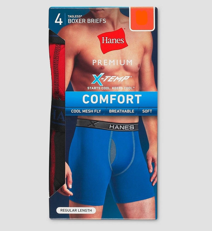 Hanes Premium X-Temp Comfort Boxer Briefs Mesh Fly Zone S 4 Pack Blue Black  Red