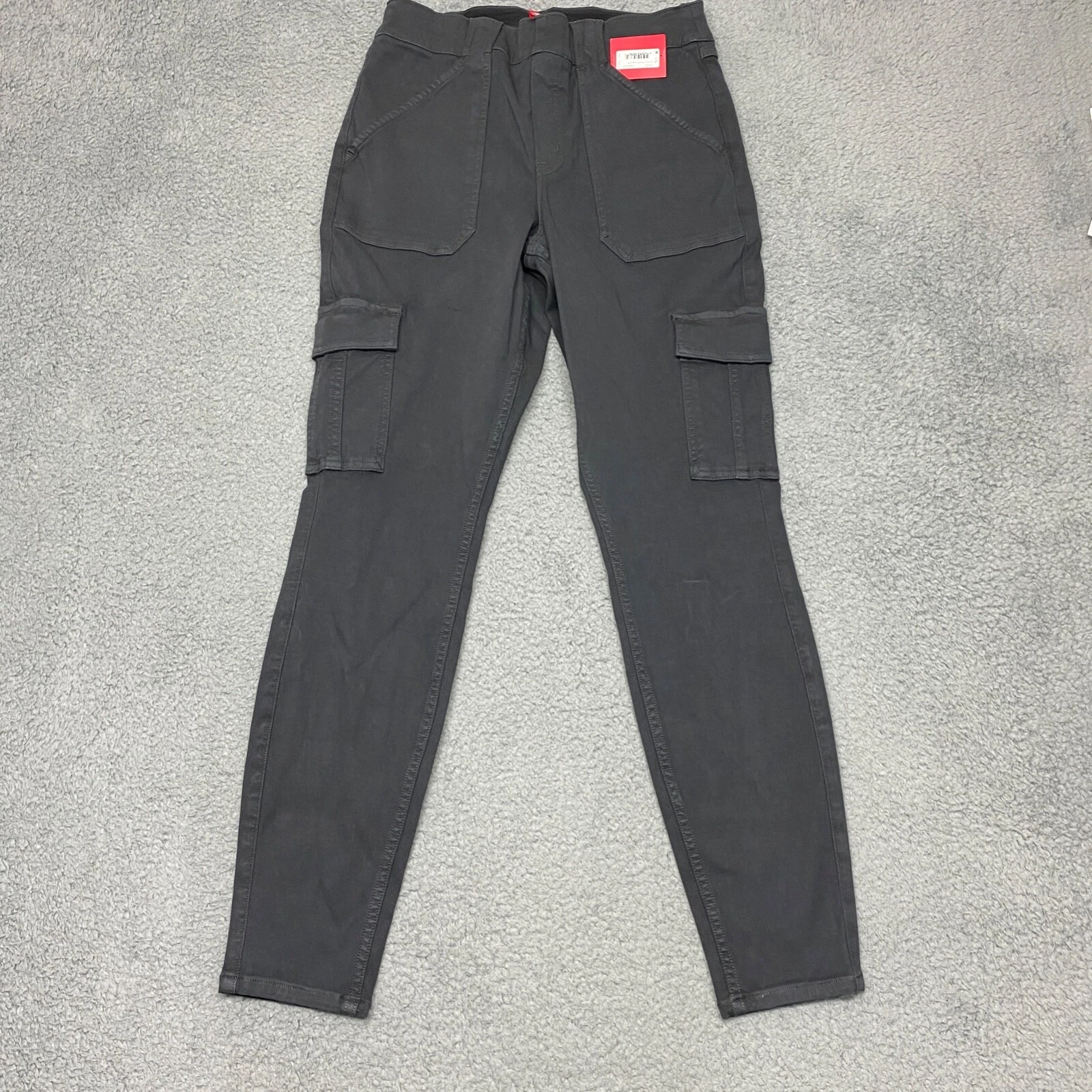 Spanx Cargo Pants Women Large Gray High Rise Ankle Stretch Pull On Shape Twill