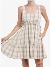 Hot Topic Thorn & Fable® Cream & Brown Plaid Tank Dress Size Medium