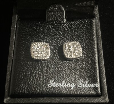 NEW MACYS 925 Sterling Silver Real 1/10CTTW AA7 SS Bridge Diamond Stud Earrings